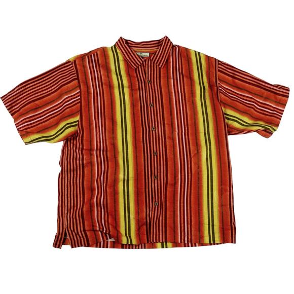 Tommy Bahama Silk Striped Hawaiian Crab Print Button Down Shirt XL - Picture 2 of 6
